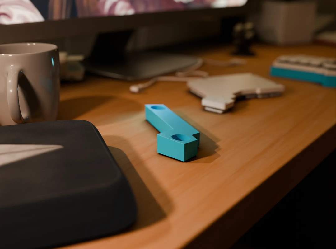 Close up of a right Voyager that has a green printed stand attached