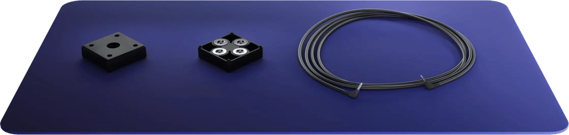 Two black tripod mounts and a black 210cm TRRS cable