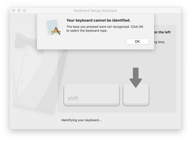 MacOS Keyboard Assistant: Keyboard cannot be identified