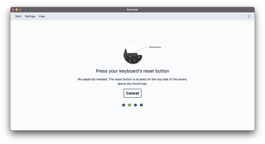 Keymapp screen: Press reset button